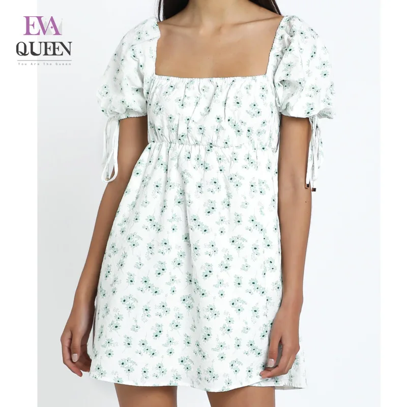 Зеленое летнее платье EvaQueen с цветочным принтом женские мини платья квадратным