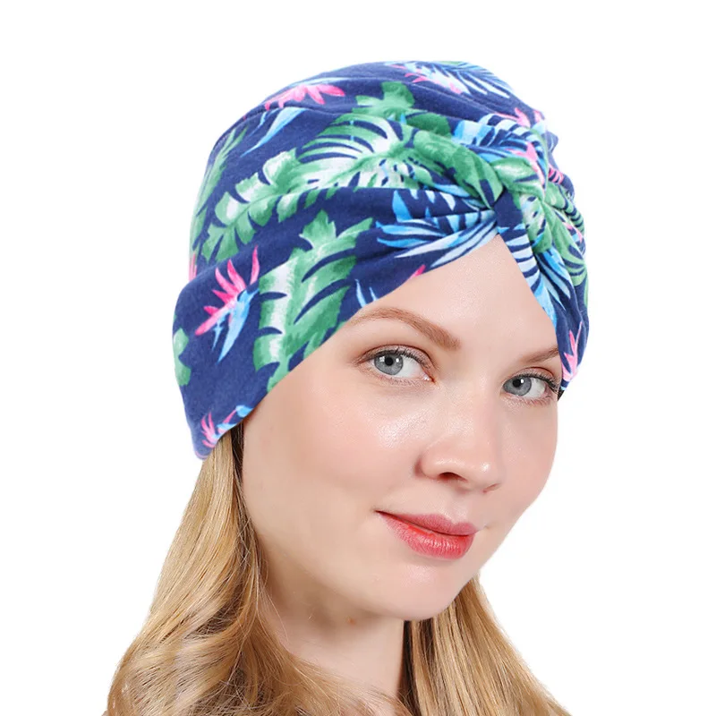 

Twist Knot Muslim Turban Hat Women Elastic Beanies Hats Cotton Floral Print Turban Head Wrap Caps Headwear Hair Cover