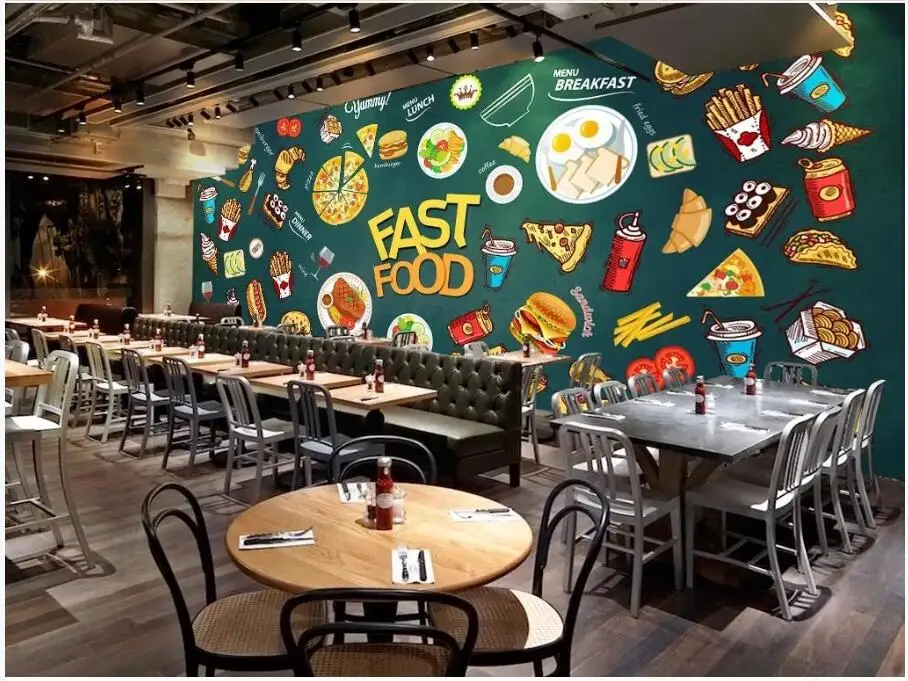 

Custom mural 3d photo wallpaper Hand drawn western pizza burger food doodle tooling decor living room wallpaper for walls 3d