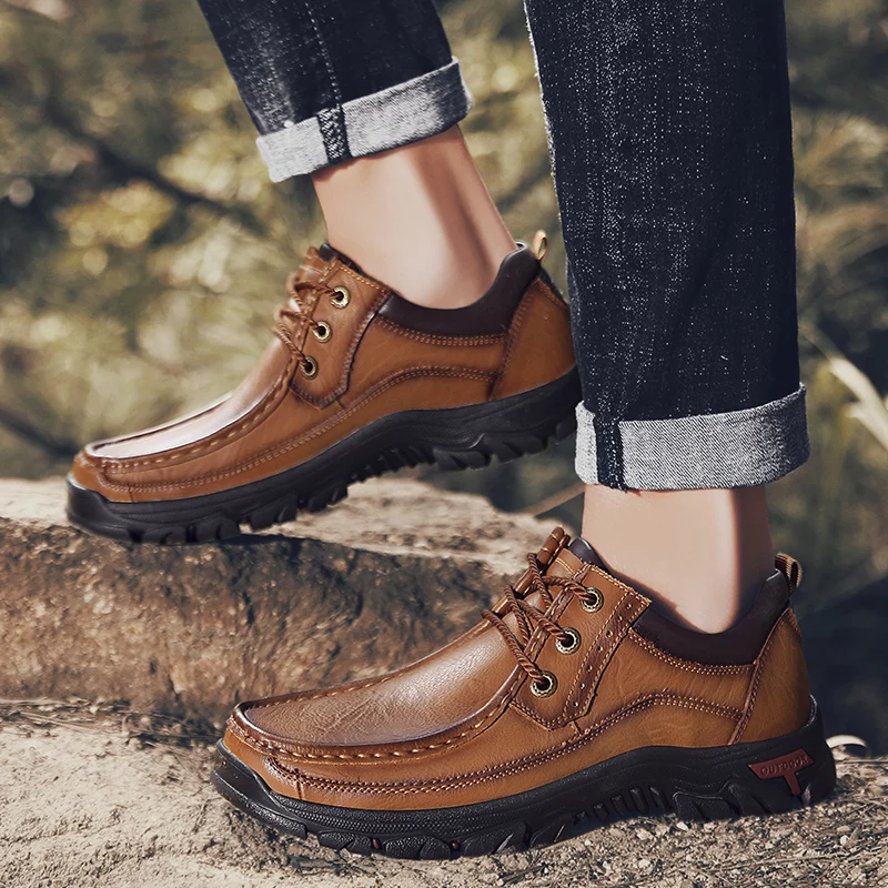 

Men's Genuine Leather Shoes Slip-on Loafers outdoor Men Leather Casual Shoes Flats Soft breathable Fashion Winter Footwear