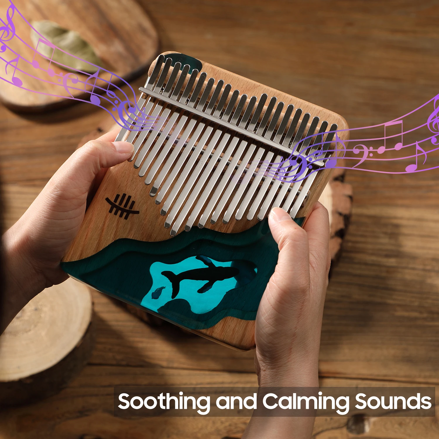 

Hluru 21 Keys Kalimba Thumb Piano Beech Wood Thumb Finger Piano Keyboard Instrument with Tuning Hammerfor Beginners