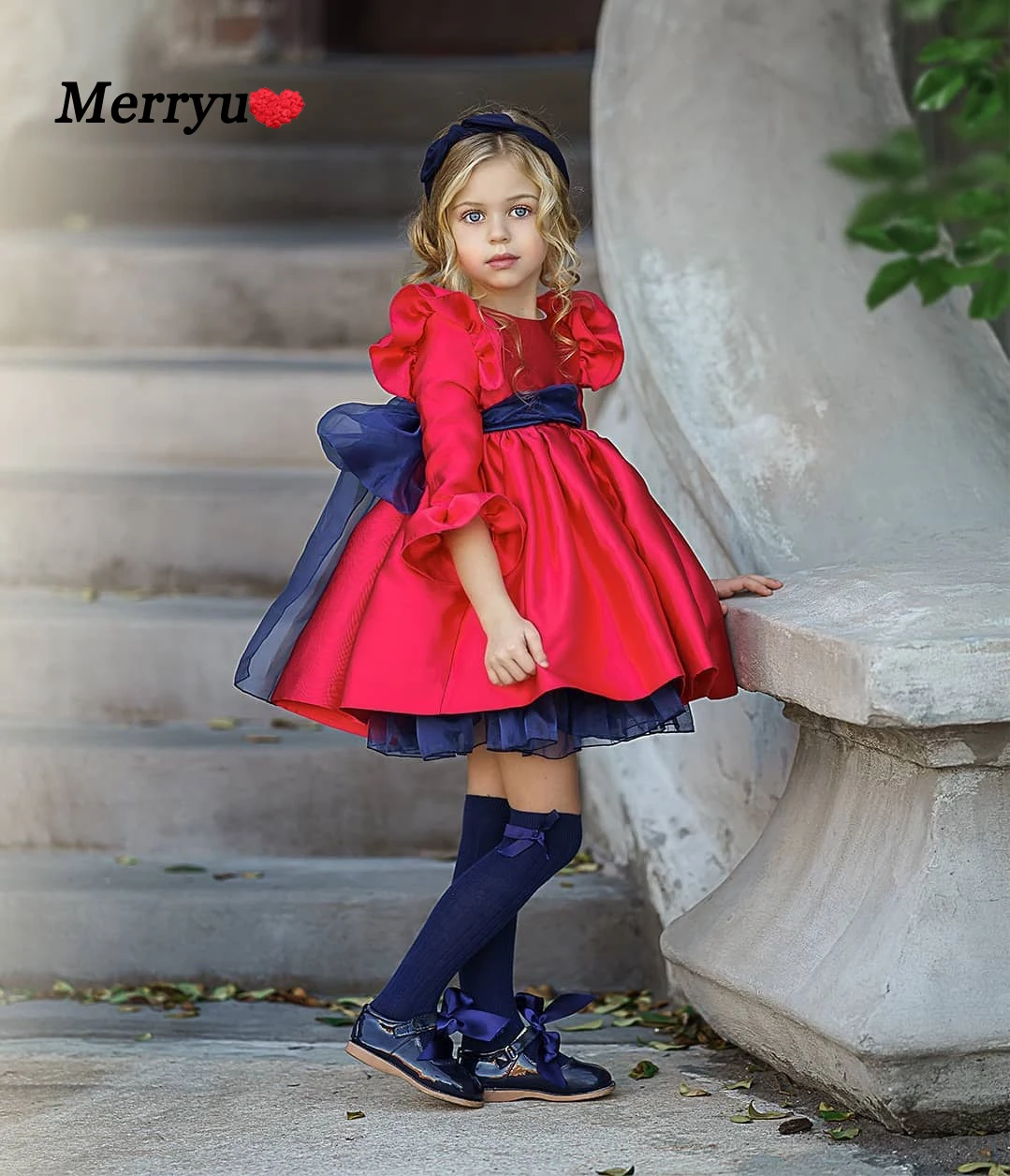 

Red Satin Girl Christmas Party Dress Simple Kids Birthday Dress Short Flower Girl Dress