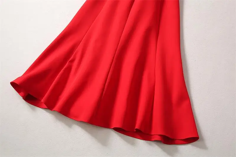 

Women Runway Dress 2020 High Quality Star Style Stand-collar Short Sleeves Solid Big Swing Elegant Mermaid Dresses NP0993W