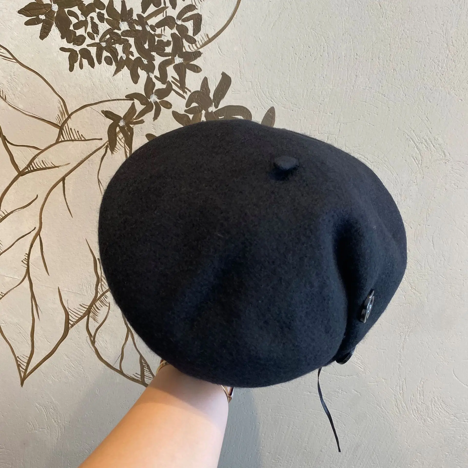 

Japanese Fold Beret Female Autumn And Winter Button Painter Hat Wool Bud For Girls All-Match Pumpkin Hat Casual Octagonal Hat