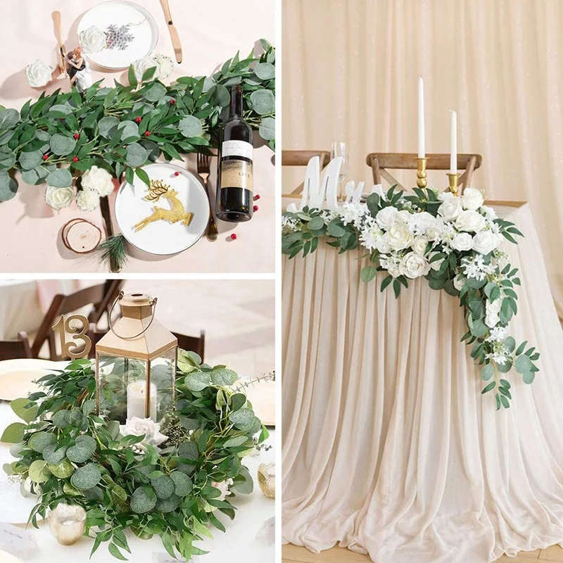 

5-Pack 6.5 Feet Artificial Eucalyptus with Willow Garland Fake Vine Plant with Leaves Faux Silver Dollar Greenery