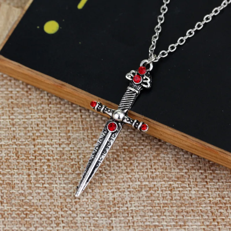 

Movie Jewelry Retro Sword Pendant Red Crystal Rhinestone Necklace For Cosplay Party