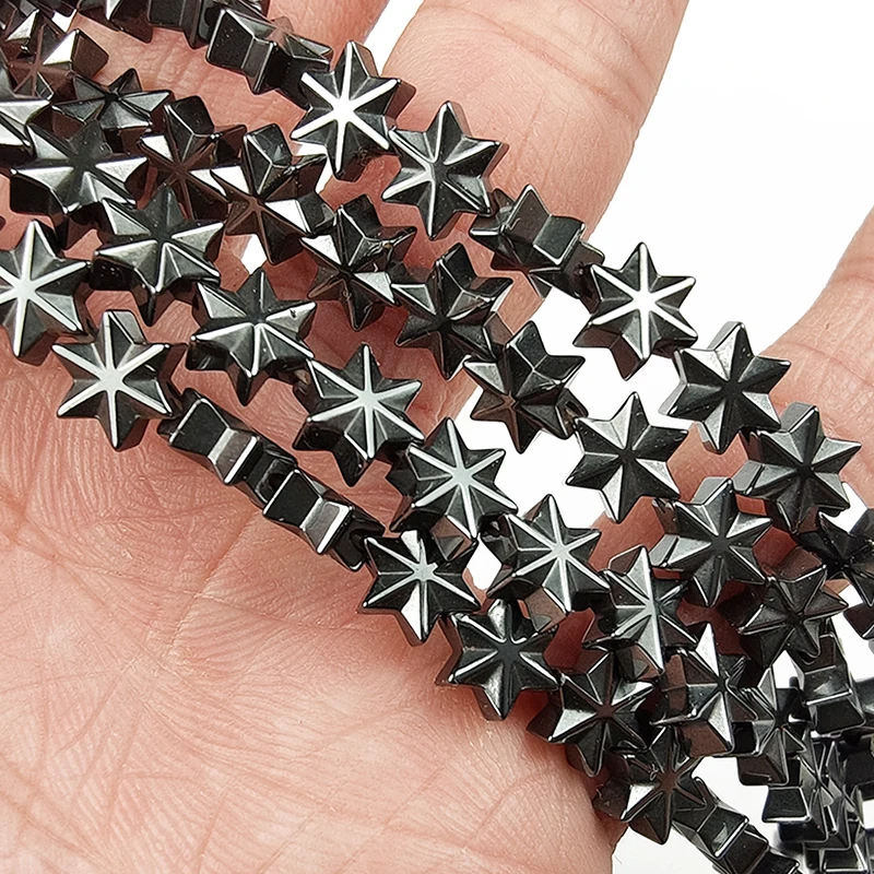 

UPGFNK Hexagram Natural Black Hematite Stone spacer 7x8mm charm Loose beads For Jewelry making DIY bracelets Necklac accessories