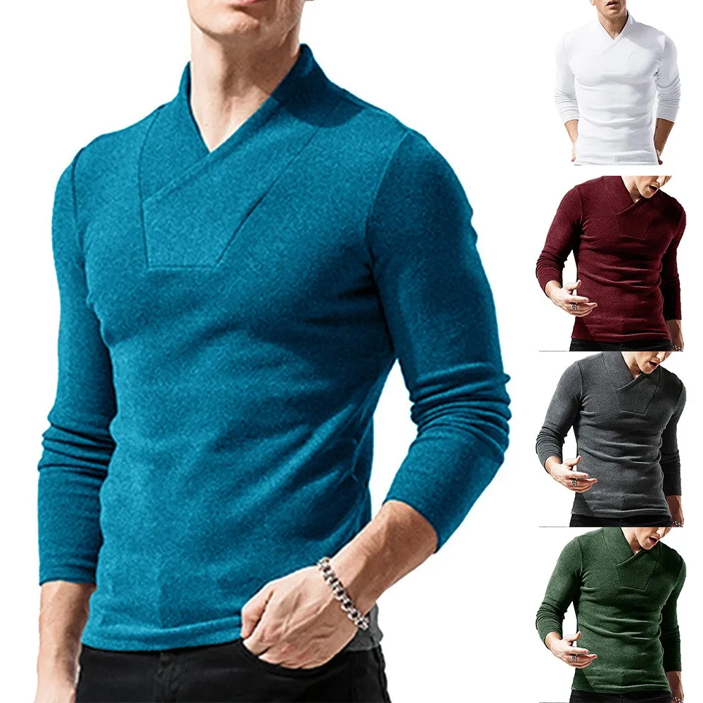 

Oversize Fall Winter Mature Men Elegant Thick Warm Bottoming Shirt High-Neck Long-Sleeved Gentleman T-Shirt Padded Top
