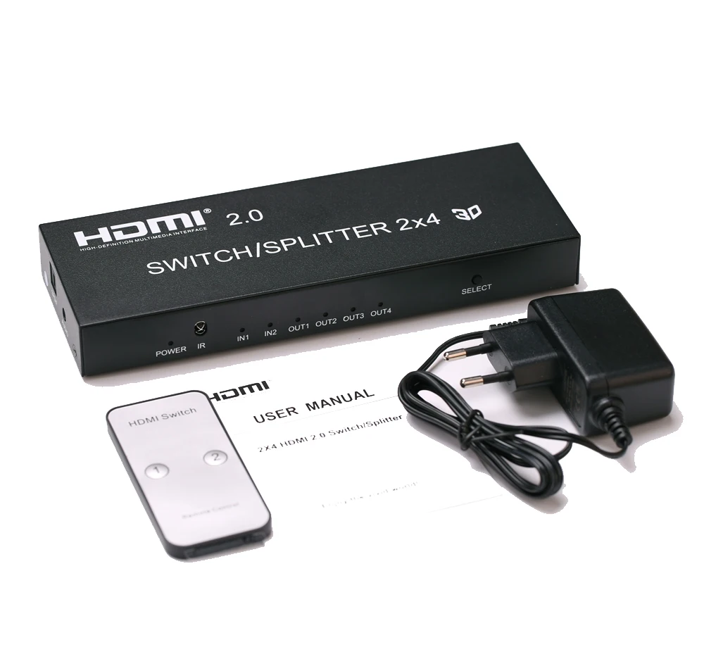 

HDMI 2.0 2x4 Switch Splitter 3D 4K HDMI Switch Splitter SPDIF Audio 4K 60Hz 1080P Laptop PC To Multi TV 2 3 4 Monitors Projector