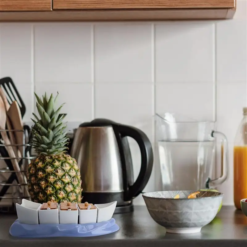 

Boat Shaped Kitchen Seasoning Jar Ceramic Condiment Jars With Lid Spoon Spice Bottle Kitchen Organizer Salt Jar