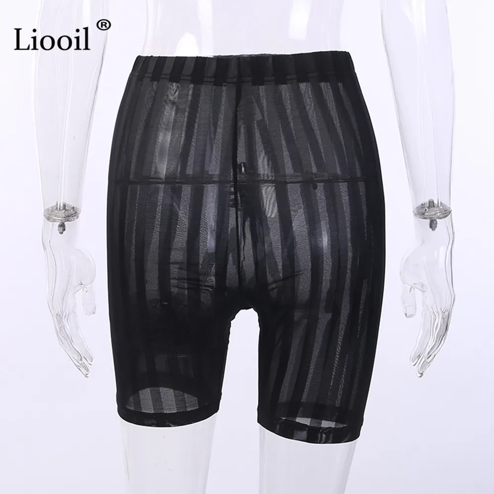 Liooil/Полосатые сетчатые прозрачные брюки, плотные черные слаксы, осень, женские штаны, сексуальные брюки с высокой талией, облегающие штаны-карандаш для женщин