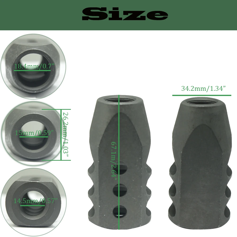 

Tactical Large siSze.50 49/64-20 5/8-32 .450 & 458 Thread Steel Flash Hider