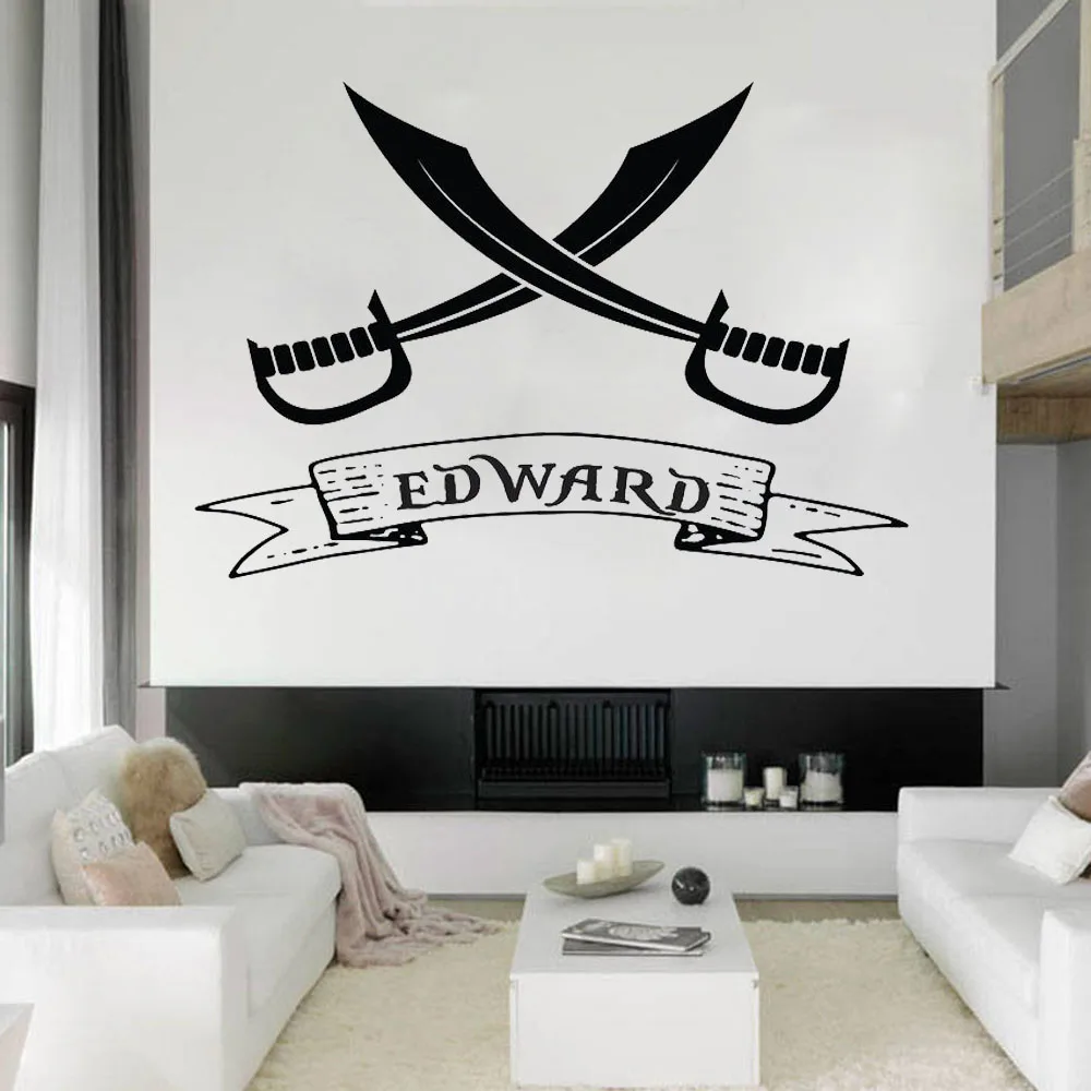 

Pirates Personalised Captain Wall Stickers Room Decorative Art Wall Decals Bedroom Decors Teenager Room Customized Name B435