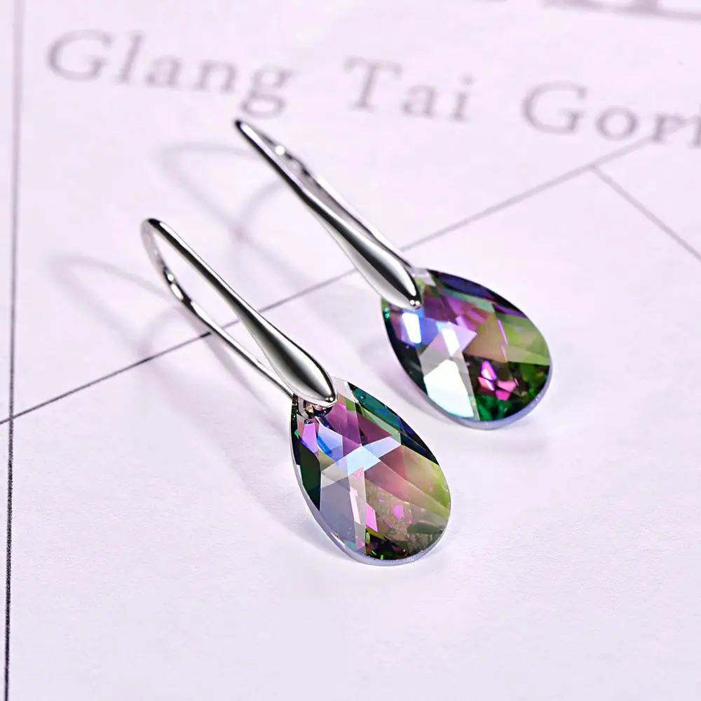 Серьги-капли воды для женщин новые модные Кристаллы от SWAROVSKI серебряный цвет кулон серьги-капельки с имитацией листьев ювелирные изделия подарок для девочки
