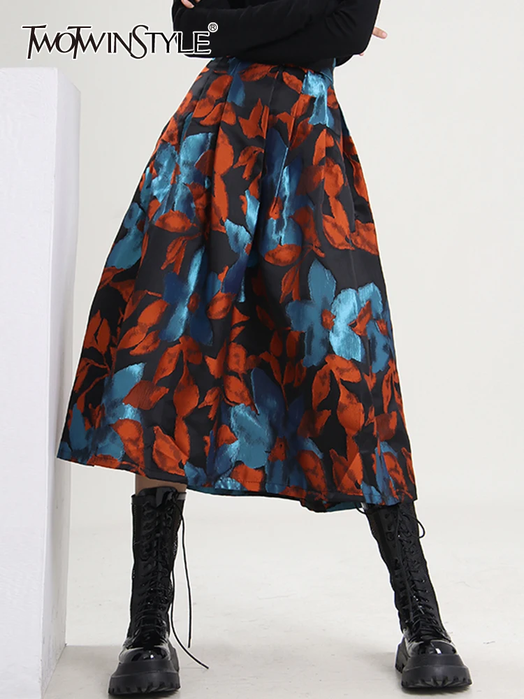 

Женская плиссированная юбка TWOTWINSTYLE, винтажная плиссированная юбка миди с цветочным принтом и высокой талией на осень, новинка 2021