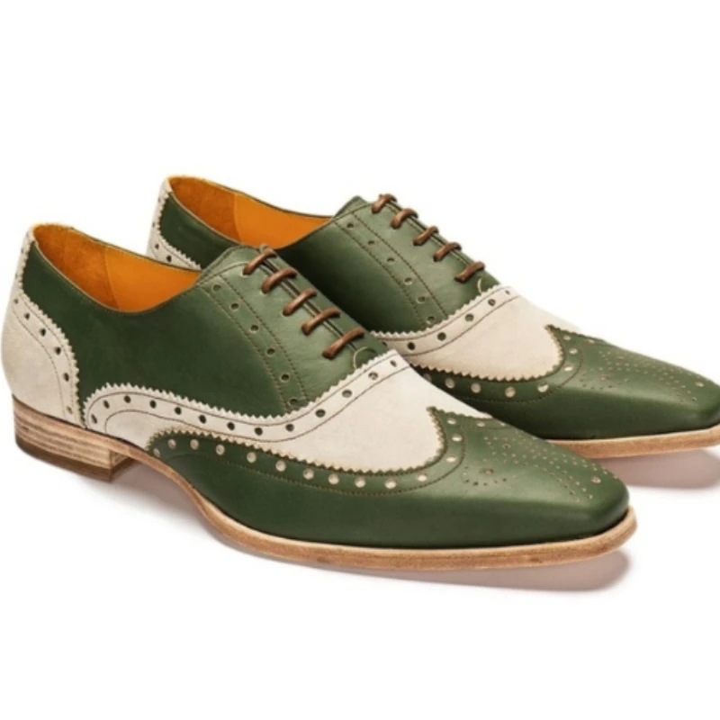 

New Men PU Color Matching White Green Lace Up Men's Business Dress Shoes Dress Shoes Hair Stylist Shoes Classic Hot Sales 8KH410