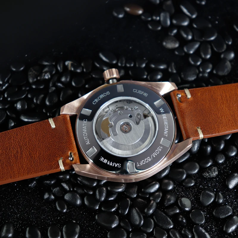 

Cronos Men Mechanical Vintage Watch Bronze Automatic PT5000 SW200 Sapphire Crystal Leather Rubber Strap 20Bar Diver Watches
