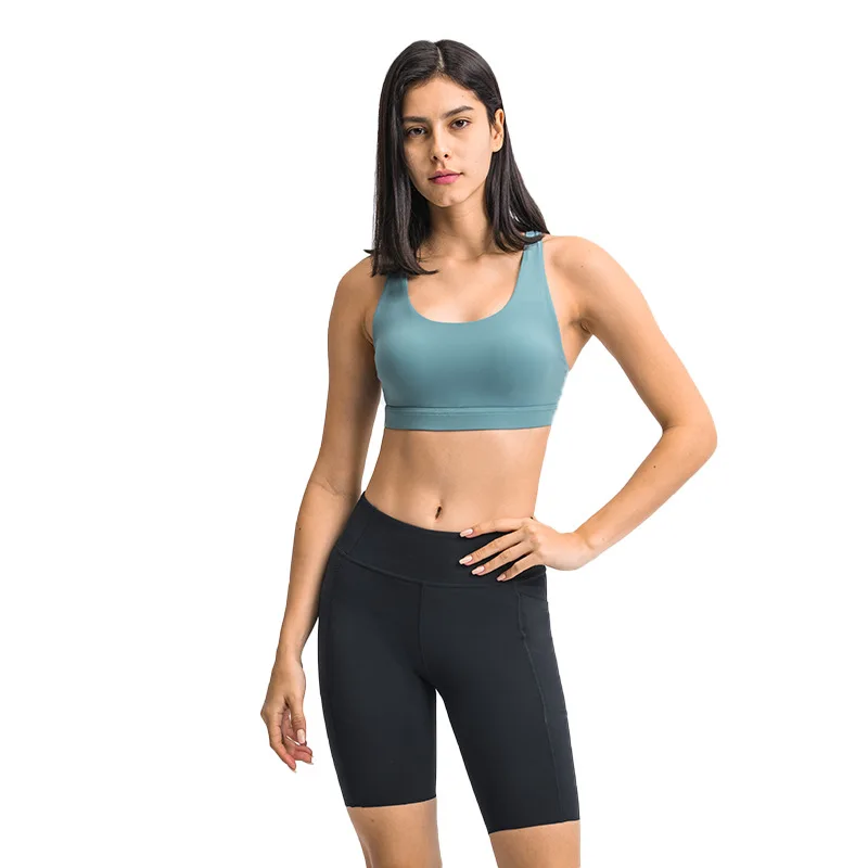 

2021 Summer New Yoga Clothes Jacket Double Shoulder Straps Cross Beautiful Back Sports Underwear Iadies Fitness Sports Bra