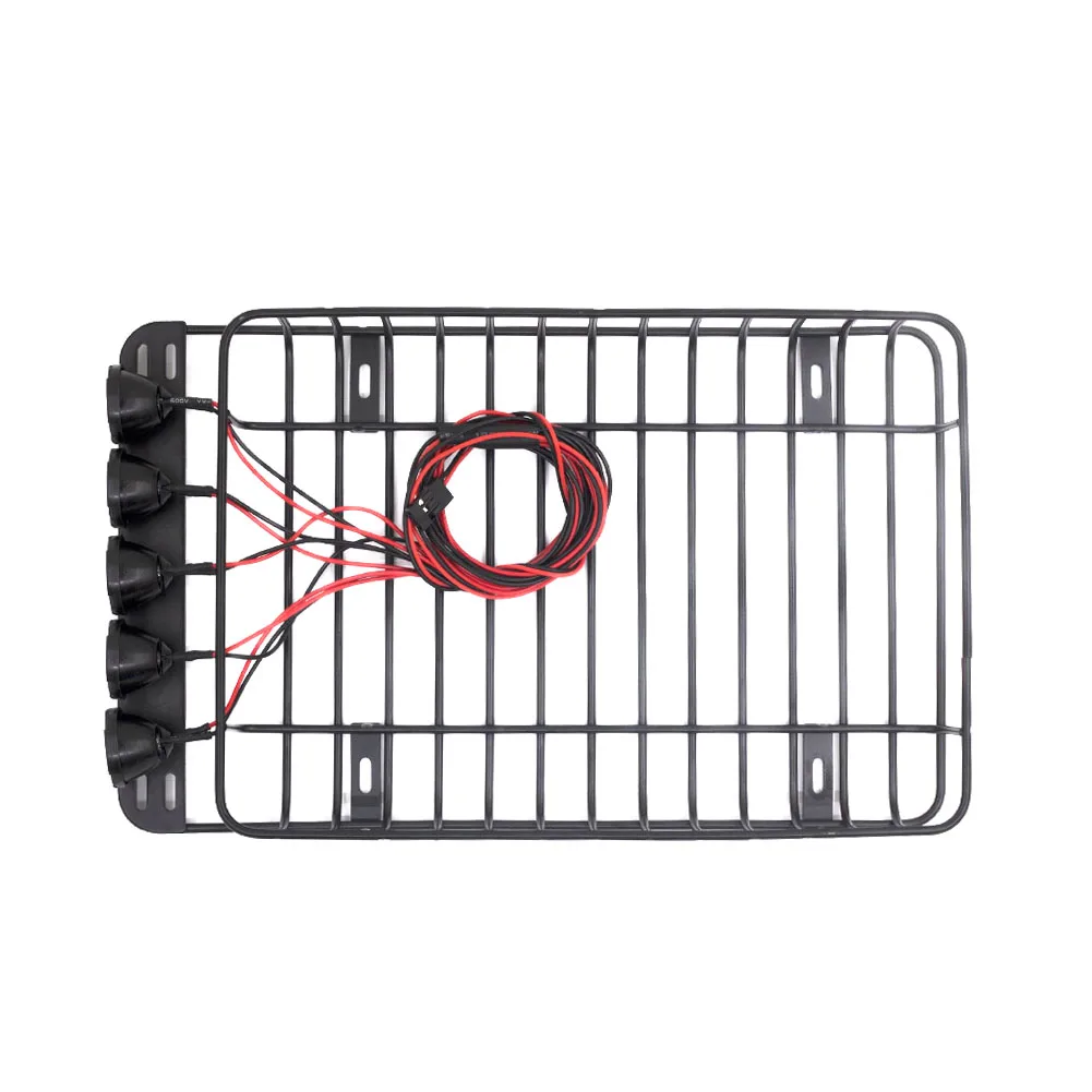 

Truck DIY Accessories With LED Light Portable Fashion Luggage Bracket Metal Roof Rack Black Lightweight For 1:10 RC Rock Crawler