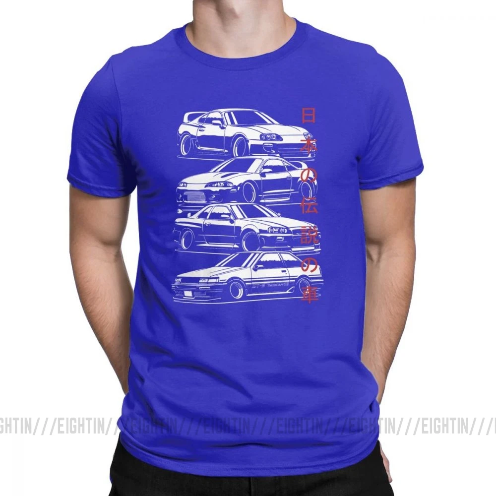 Мужские футболки JDM, легенды, японские автомобили, спортивные футболки, Забавные топы с круглым вырезом и коротким рукавом, очищенные хлопковые футболки серого цвета - Цвет: Синий