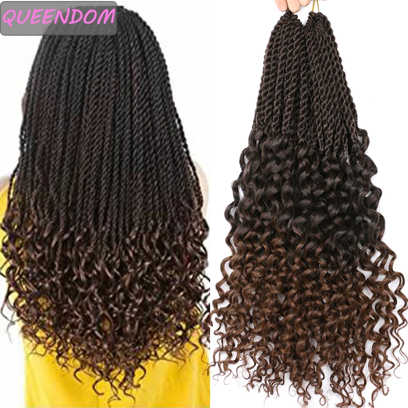 

Ombre Braiding Hair Extension Goddess Senegalese Twist Hair Curly Ends Crochet Hair 18 " Synthetic Wavy Crochet Braids Burgundy