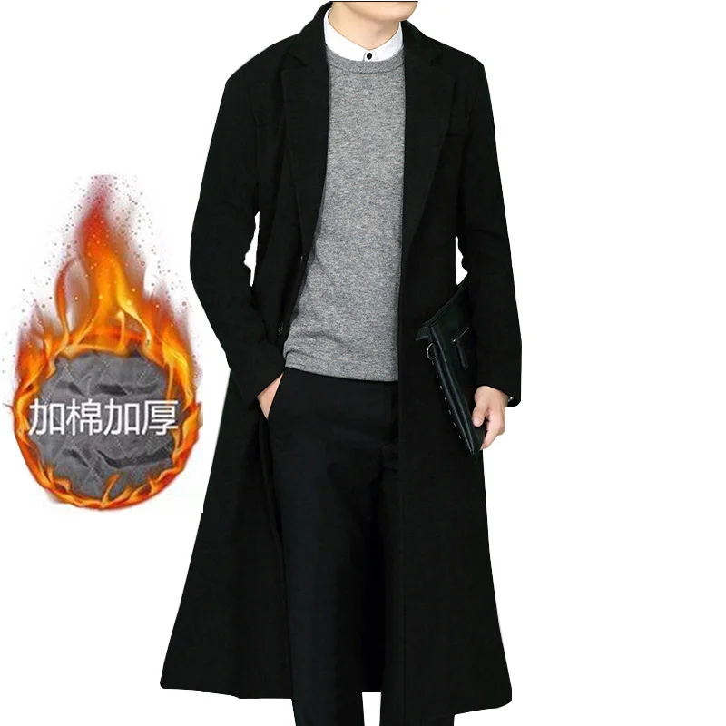 Осенне-зимнее Мужское пальто твидовое с воротником-стойкой Молодежная шерстяная