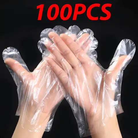 Прозрачные одноразовые перчатки, гигиенические перчатки из пластика для приготовления пищи, барбекю, уборки дома, ванной комнаты