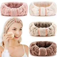 coral fleece headband soft fleece bow facial hairband elastic hair band for women girls wash face turban hair accessories 2021