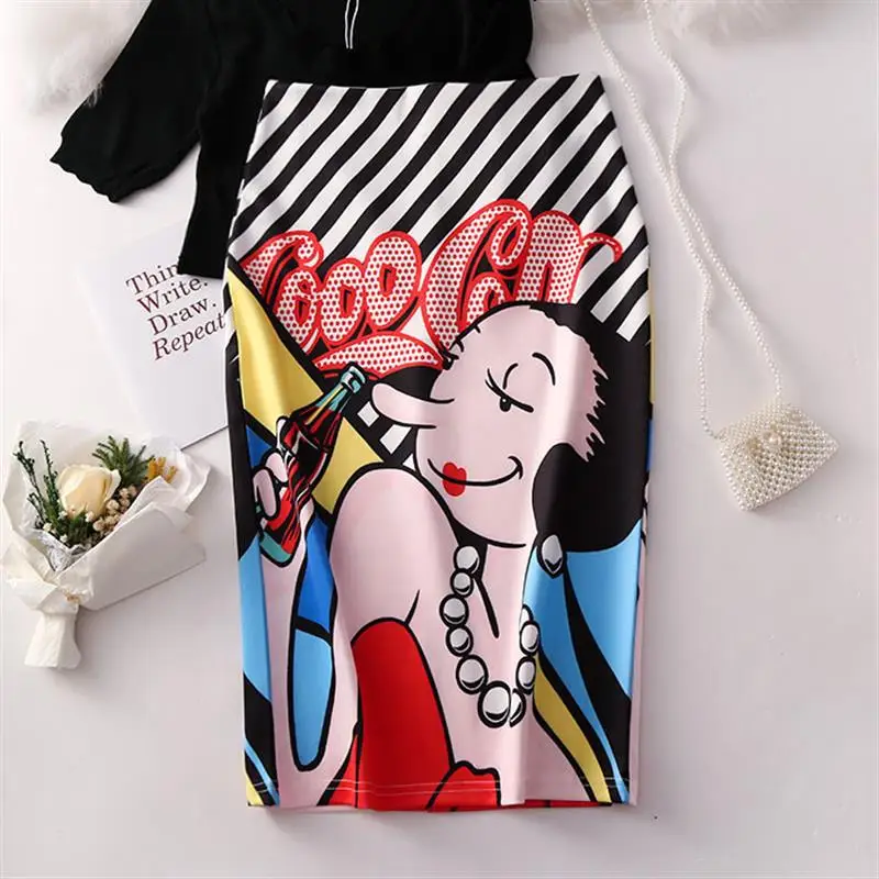 

Fashion cartoon print Tube 2020 skirt women summer new step skirt sweet versatile office lady Body skirt female