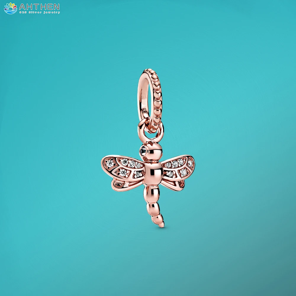 

Ahthen S925 Sterling Silver Beads Sparkling Dragonfly Pendant Charms fit Original Pandora Bracelets Women DIY Jewelry Making