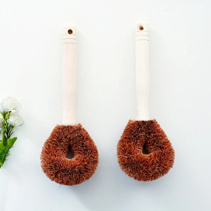 

Non-Stick Frying Pan Brush Kitchen Brush Cleaning Brush Long Handle Cleaning Pot and Bowl Artifact Log Coconut Palm Brush