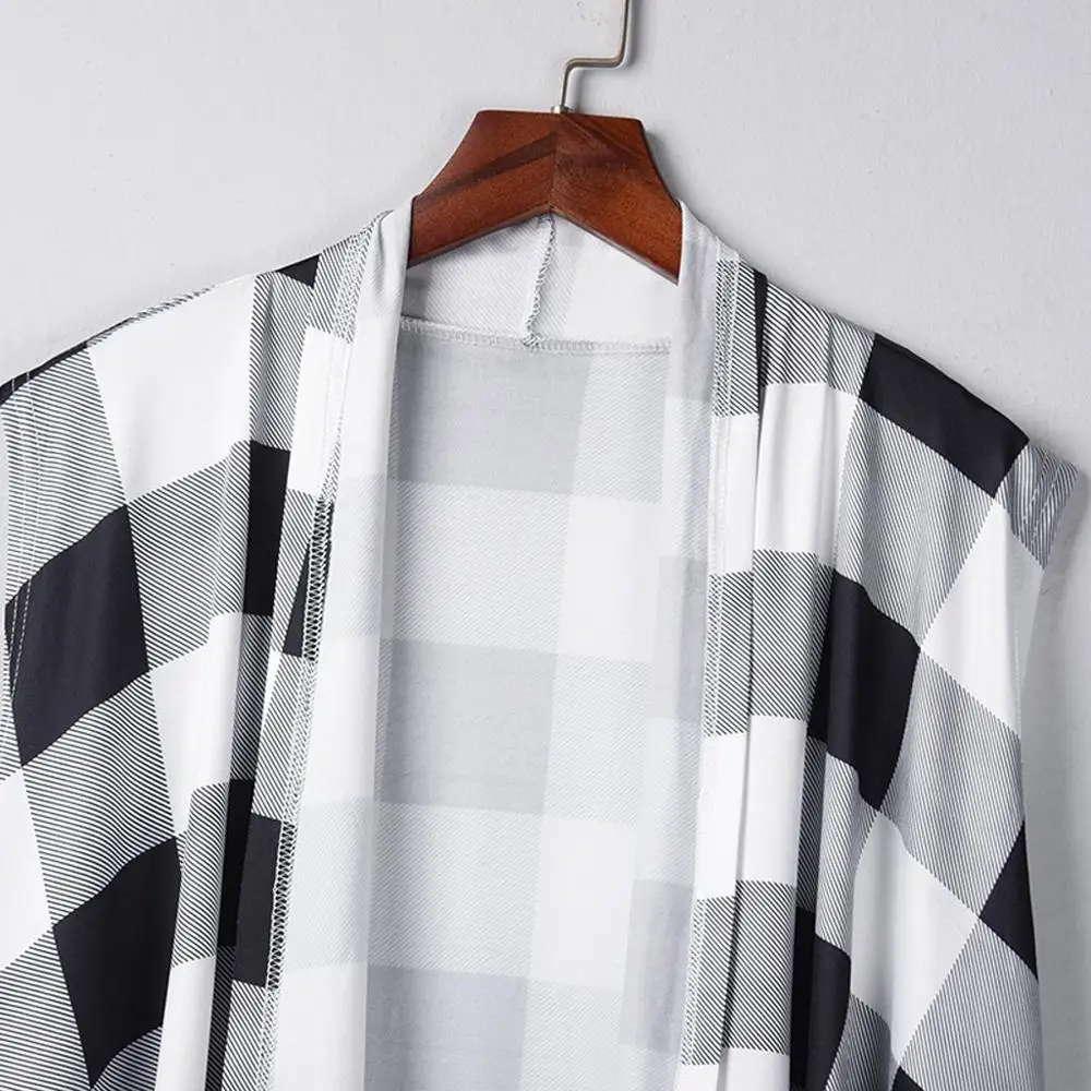 Женский клетчатый кардиган с открытым спереди пальто карманами Дамская