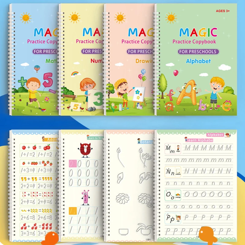 

New 4 Books/Sets of Children's Copybook Reusable Handwriting Practice Learn English Magic Stationery Calligraphy Montessori Toys