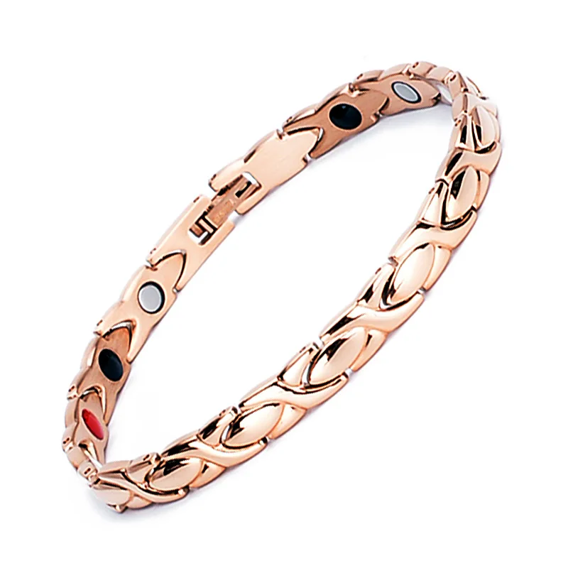 

Rose Gold Stainless Steel Letter Shape Power Energy Health Bracelet 4 in 1 Magnetic Germanium Healthy Bracelet Jewelry for Women