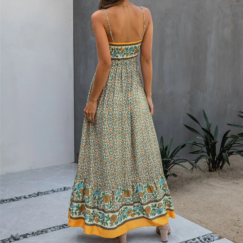 Женское платье без рукавов SWQZVT длинное Пляжное Платье макси с цветочным принтом