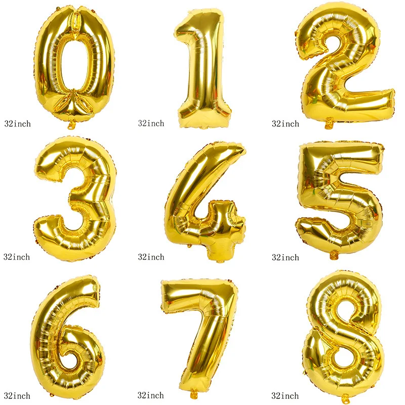 

2Pcs 32 inches Gold Numbers Foil Balloons Digit Birthday Party Wedding Decor Helium Air Baloons For Celebrate Event Supplies