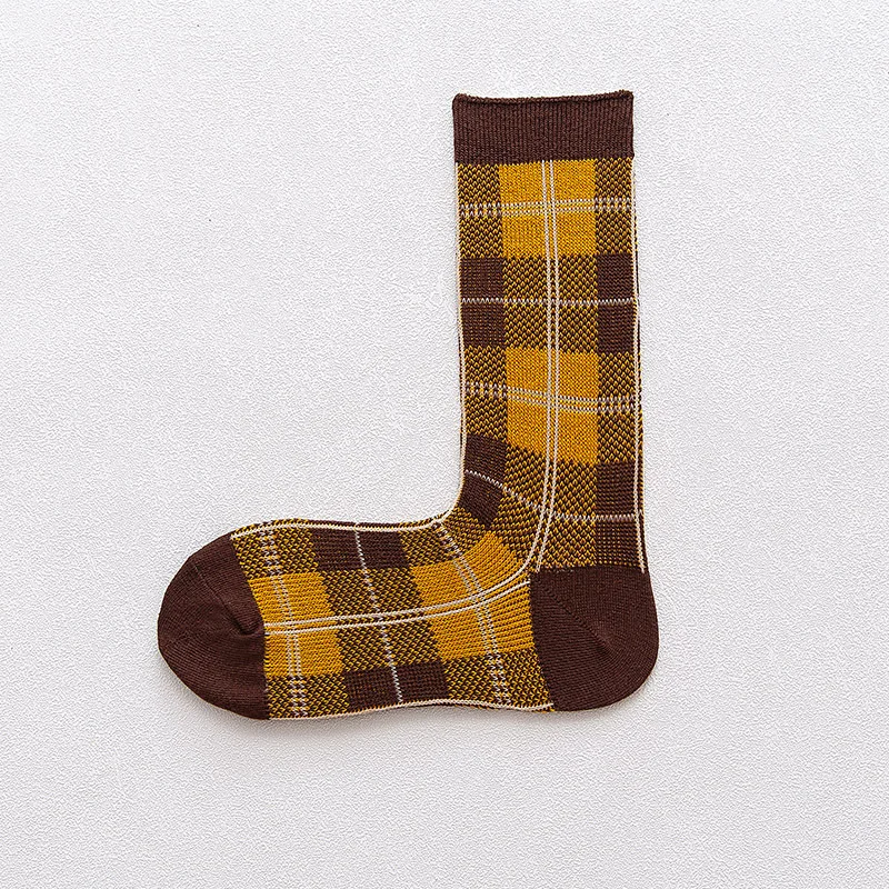 Dark Brown Jeseca, английский стиль, в клетку, Осень-зима, теплые носки для женщин, Харадзюку, Винтаж, уличная одежда, японский кавайный стиль, милые носки для девочек - Цвет: Dark Brown