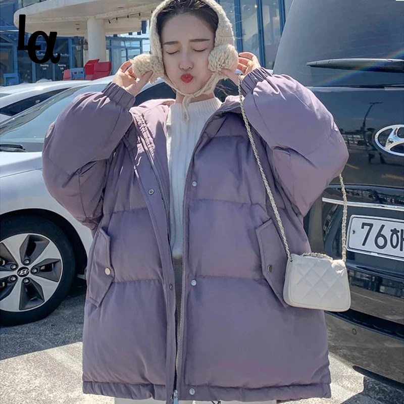 Удачи в Женская мода Цвета зимняя дутая куртка с капюшоном женские свободные