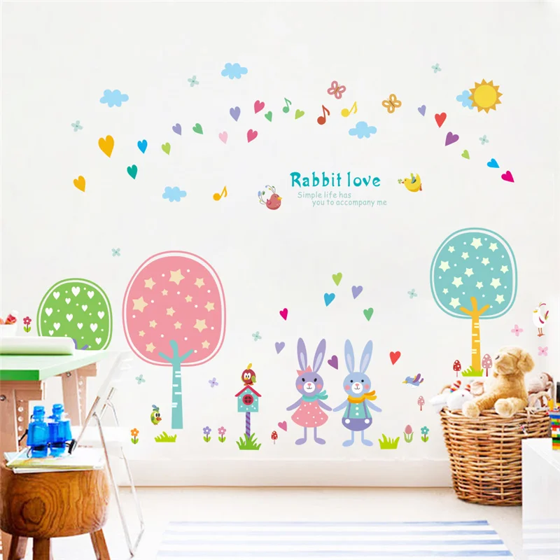 

Cute Rabbit Star Tree Wall Stickers For Kindergarten Kids Room Home Decoration Diy Annimal Mural Art Pvc Decals Posters