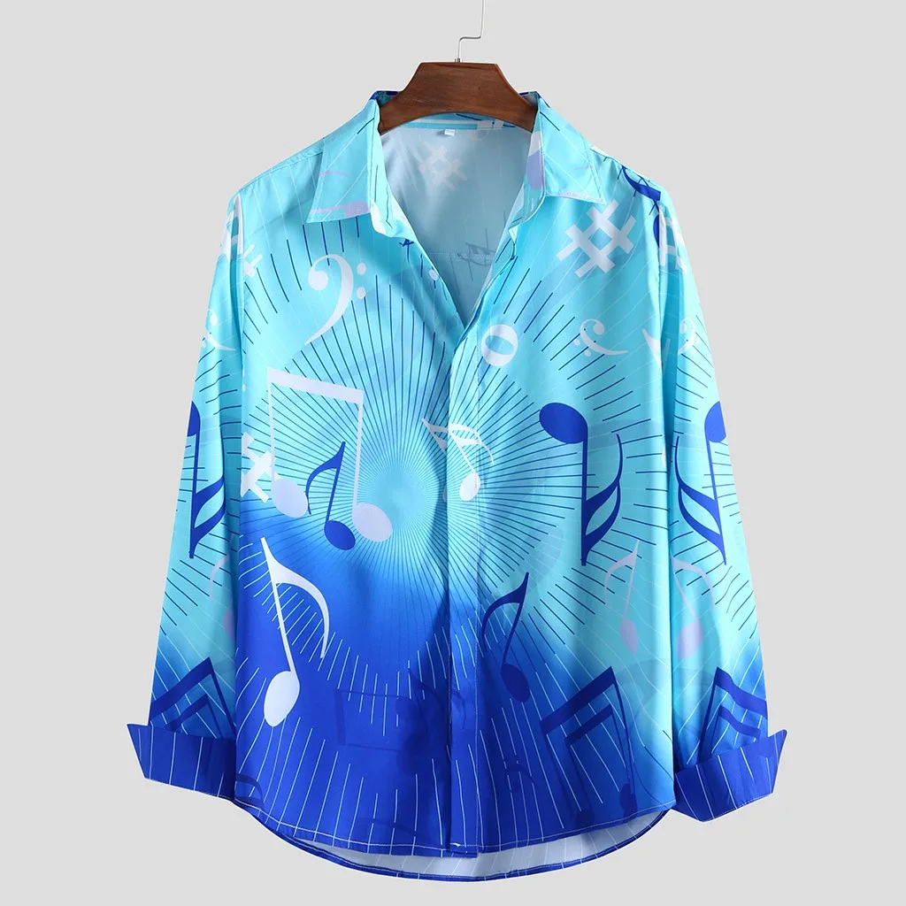 JAYCOSIN Camisa Masculina мужская Этническая стильная Гавайская градиентная музыка тонкая синяя рубашка с длинными рукавами женская блузка 19August28