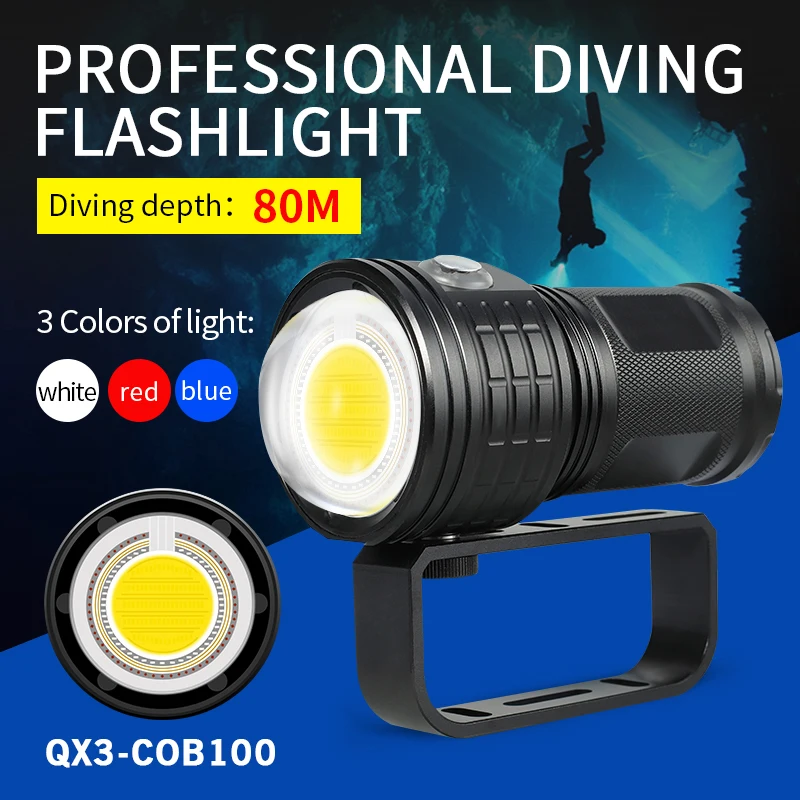 Led Diving Photography Video Camera High Quality Tactical Flashlight Underwater 80M Torch Waterproof IPX8 Lantern Blue White Red