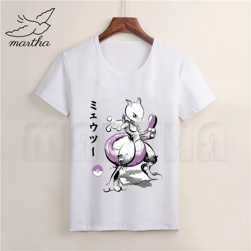 WhiteA Футболка для мальчиков и девочек с принтом «Mewtwo» и акварельными чернилами; Футболка с принтом «Покемон злодей»; детская забавная футболка с героями мультфильмов; детские летние топы; одежда для малышей - Цвет: WhiteA
