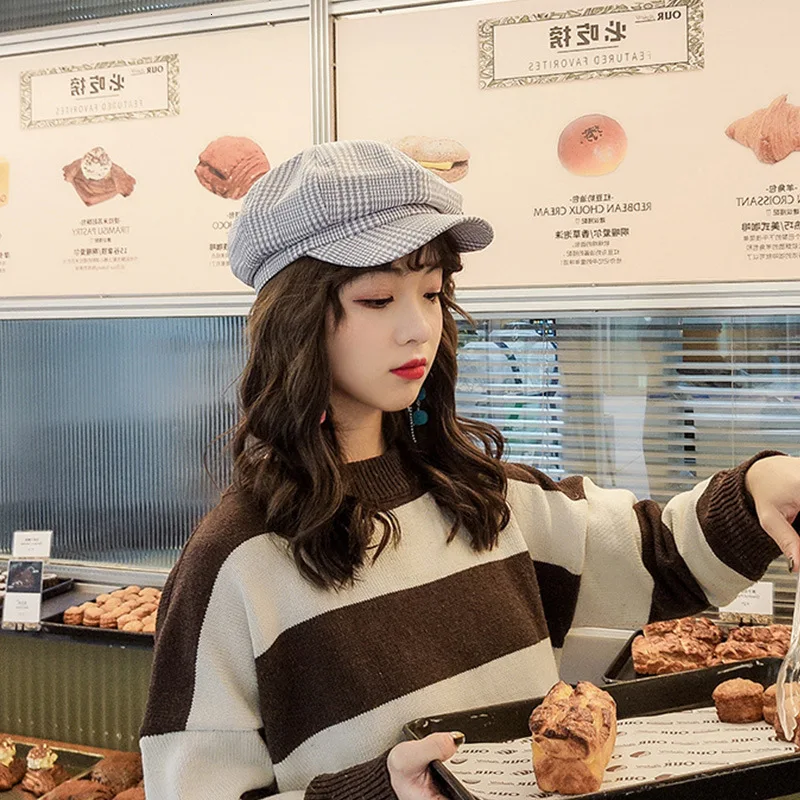 Женские Восьмиугольные шапочки новые полосатые шапки для дам осенне-зимний