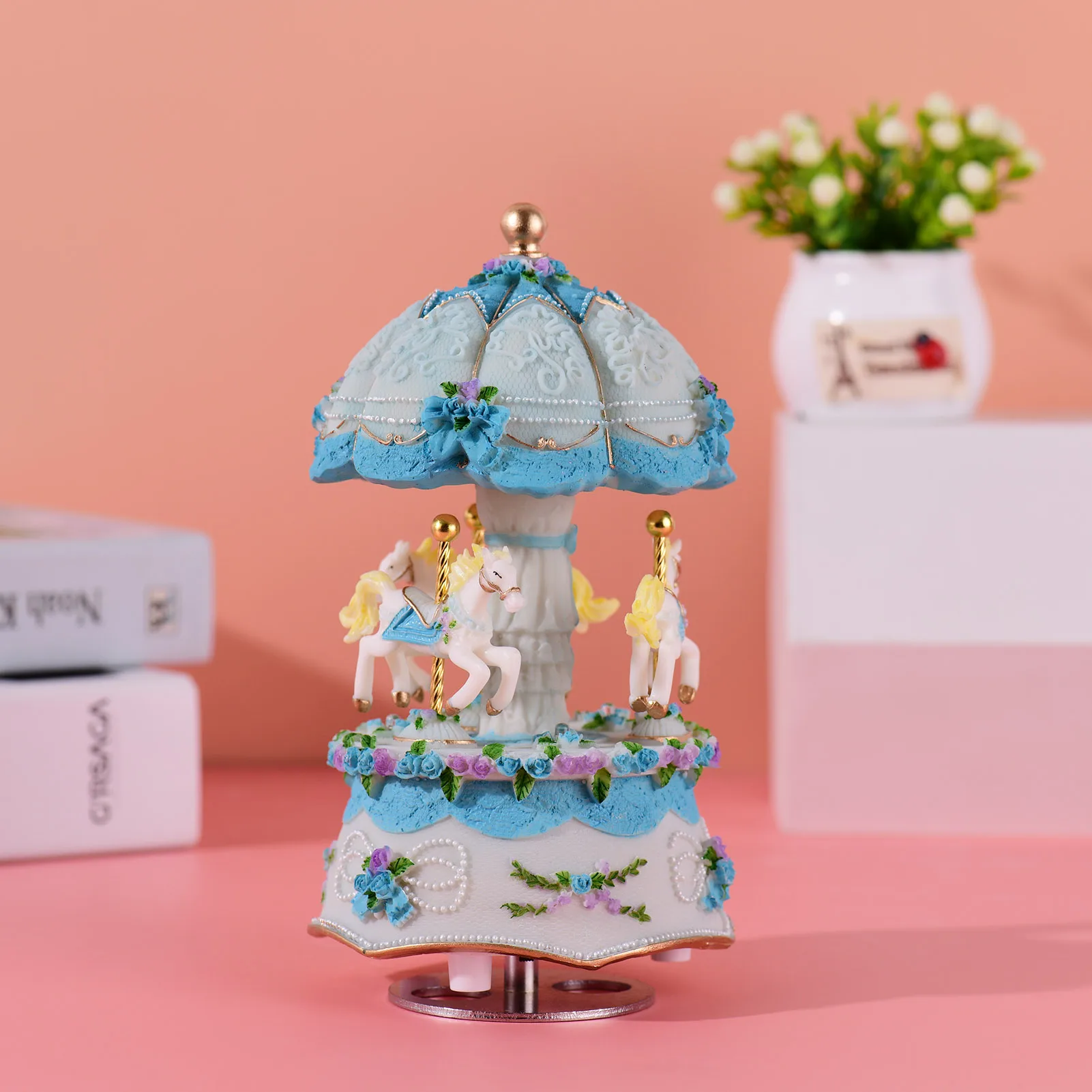 

Muslady Music Box Musical Box Windup Music Carousel with Colorful Color Change LED Luminous Light Best Gift Melody-Castle