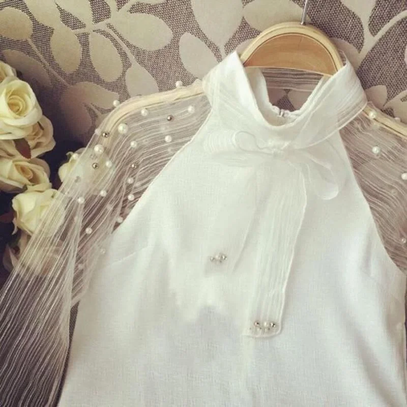 

Chiffon Blouse New Women Bow Tops Long Sleeve Stand Neck Work Wear Shirts Elegant Lady Casual Blouses Women's Blusas Plus Size