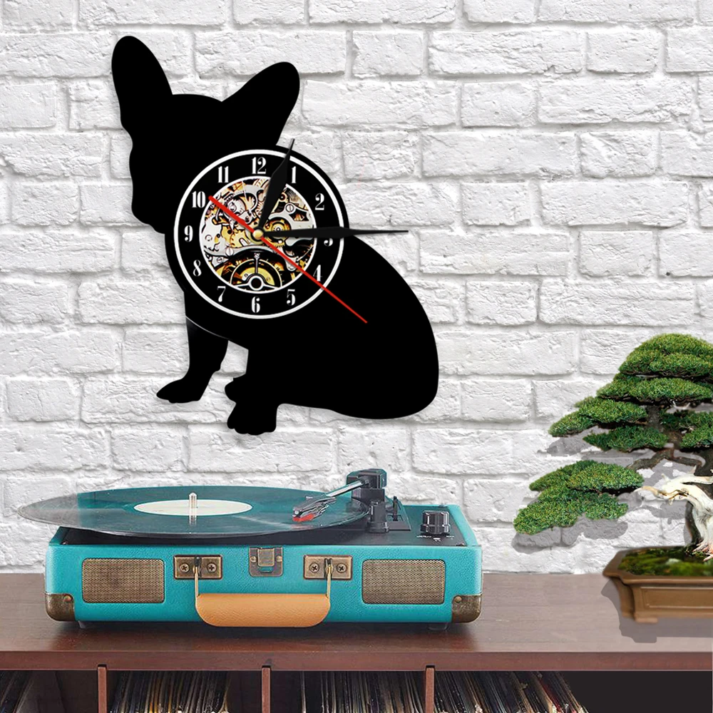 Настенные часы с рисунком французского бульдога собаки милый щенок силуэт