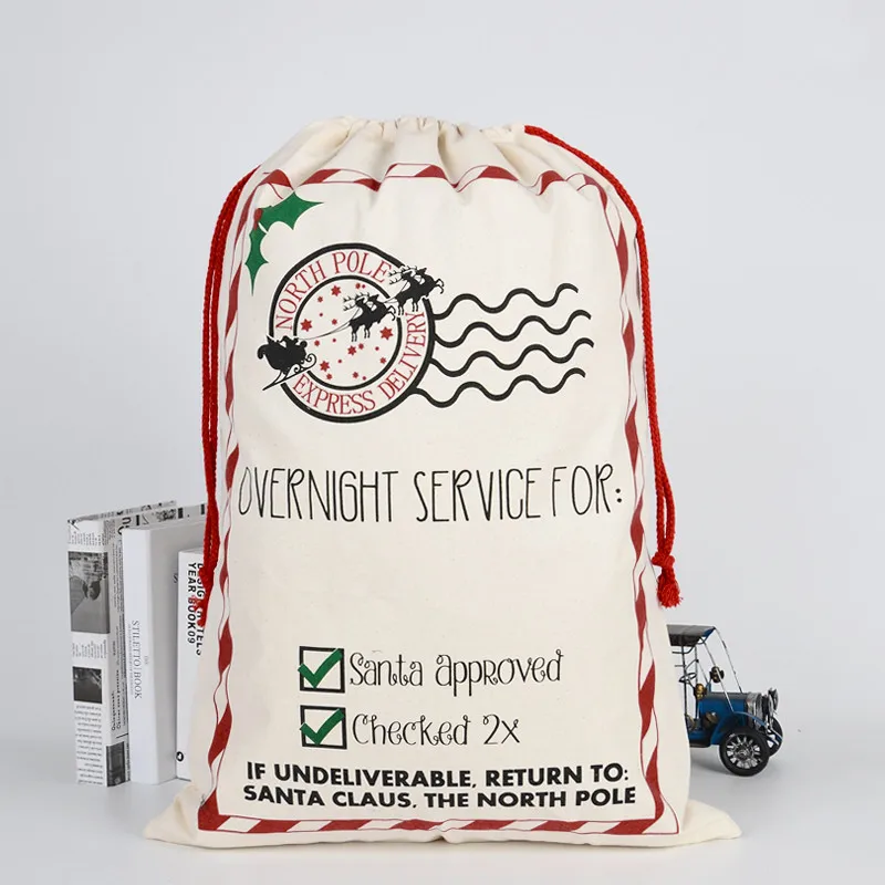 Рождественский холщовый Подарочный мешок большой Веселый Санты чулок пакет для