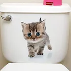 3D кошка, яркая Наклейка на стену, наклейки на унитаз 2022, модная Водонепроницаемая наклейка с милыми животными для ванной, туалета, домашний декор Kicchen