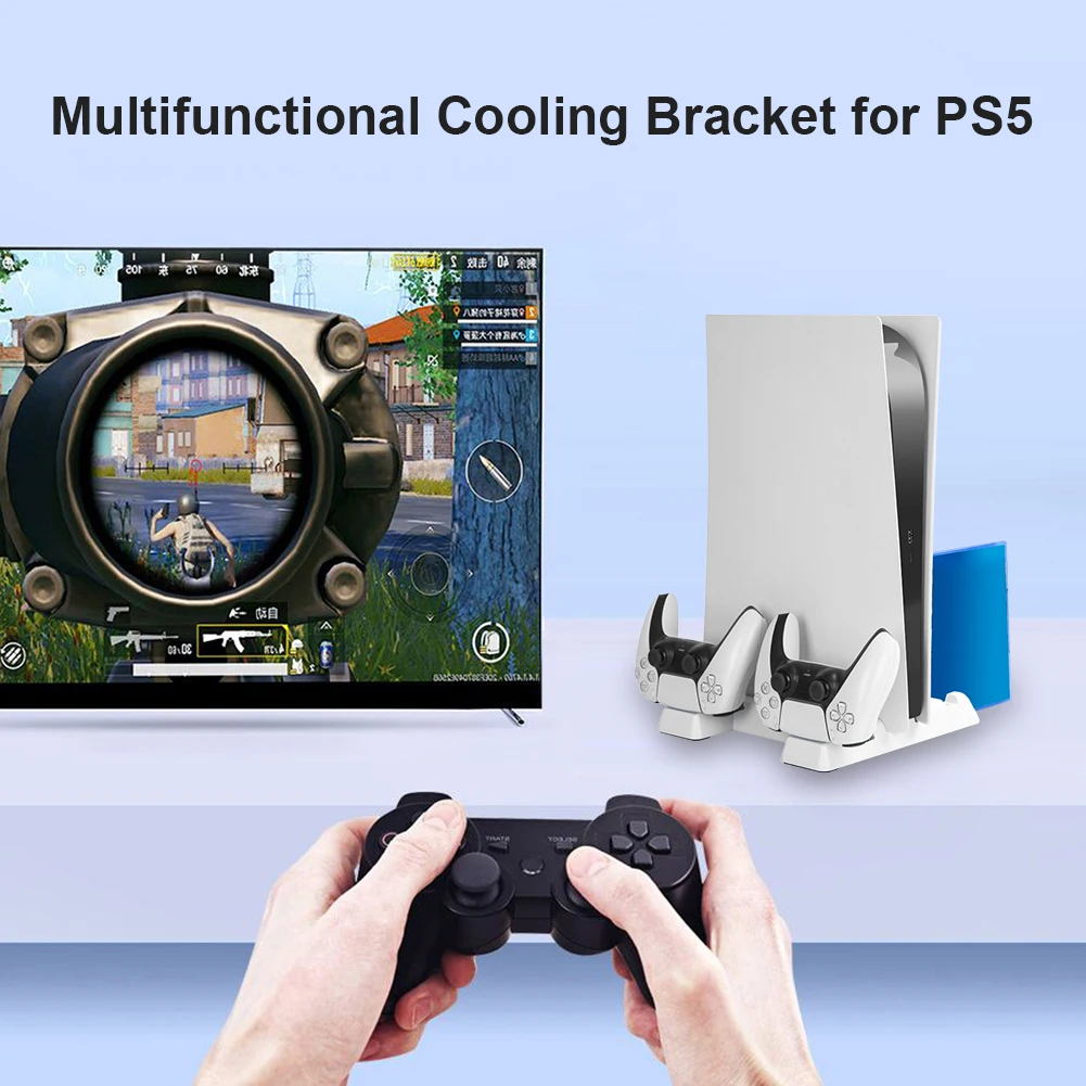 

Game Console Fan Stand for Sony PS5 Controller Charging Dock Games Disc Holder Cooling Fan Dual Controller Charger
