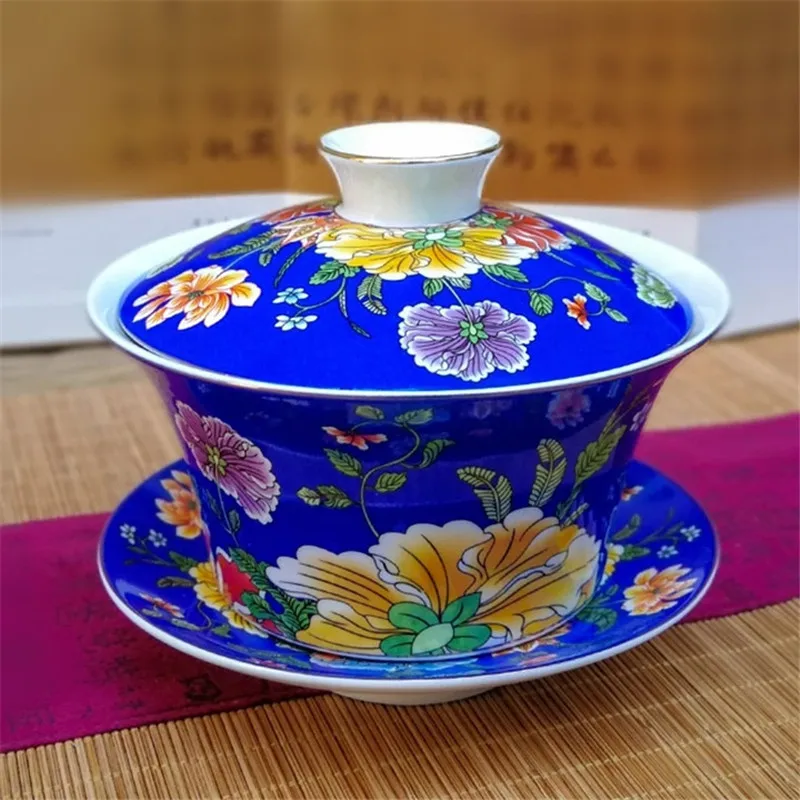 300 мл цветной Sancai Gaiwan яичная скорлупа из костяного фарфора чайная чашка и блюдце набор керамических чайных чашек с восьми сокровищами